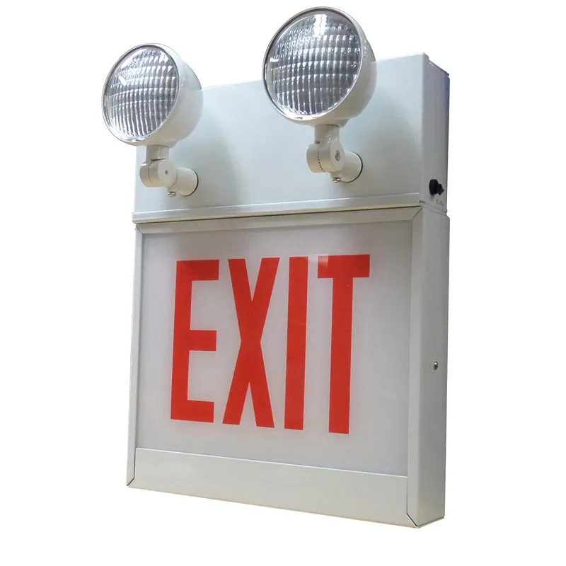 Chicago Approved All LED Exit Sign and Emergency Steel Combo, Single/Double Face, Red Letter — Warehouse Lighting LED Exit & Emergency 5.3W 