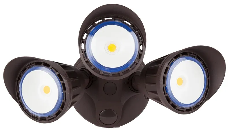 3 Head LED Dimmable Security Light, 30 watt, Bronze or White Finish, 3000K — Warehouse Lighting LED Lighting Controls 30.0W 3000K