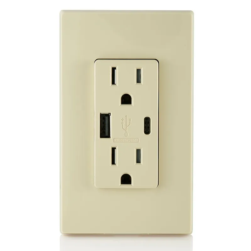 Combination Duplex Receptacle/Outlet and USB Charger. 15 Amp, 125 Volt, Decora Tamper-Resistant Receptacle/Outlet, Back Wired - Ivory — Warehouse Lighting LED Landscape Lights  