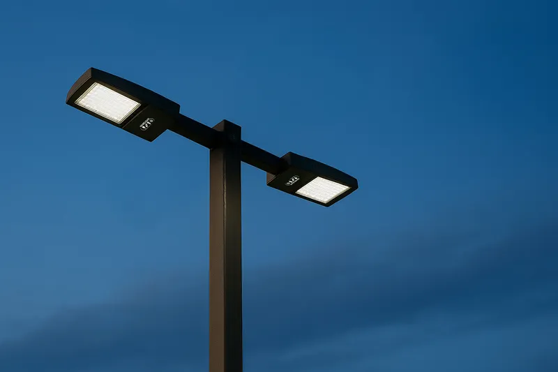 15 ft 4 Inch Square Area Lighting Pole With Dual Head LED 150W Slim Line Fixture (400W+ MH or HID Equivalent), Pole Arm Mount — Warehouse Lighting LED Area Lights 150.0W 5000K