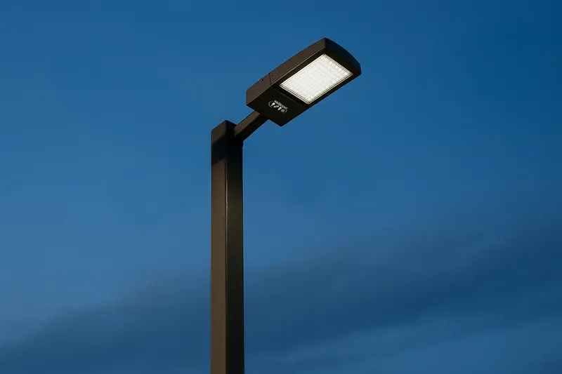 20 ft 4 Inch Square Area Lighting Pole With Single Head LED 150W Slim Line Fixture (400W+ MH or HID Equivalent), Pole Arm Mount — Warehouse Lighting LED Area Lights 150.0W 