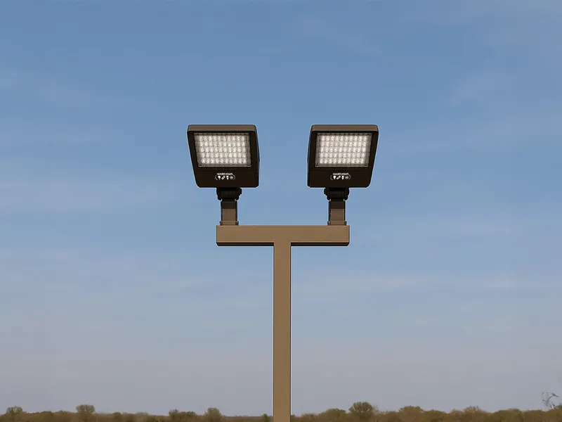 25 ft 4 Inch Square Area Lighting Pole With Dual Head LED 300W Slim Line Fixture (1000W+ MH or HID Equivalent), and Bullhorn with 2 Tenons — Warehouse Lighting LED Area Lights 300.0W 5000K