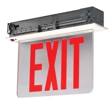LED NYC Approved Recessed Aluminum Edge Lit Exit Sign, Single Face — Warehouse Lighting LED Downlights  