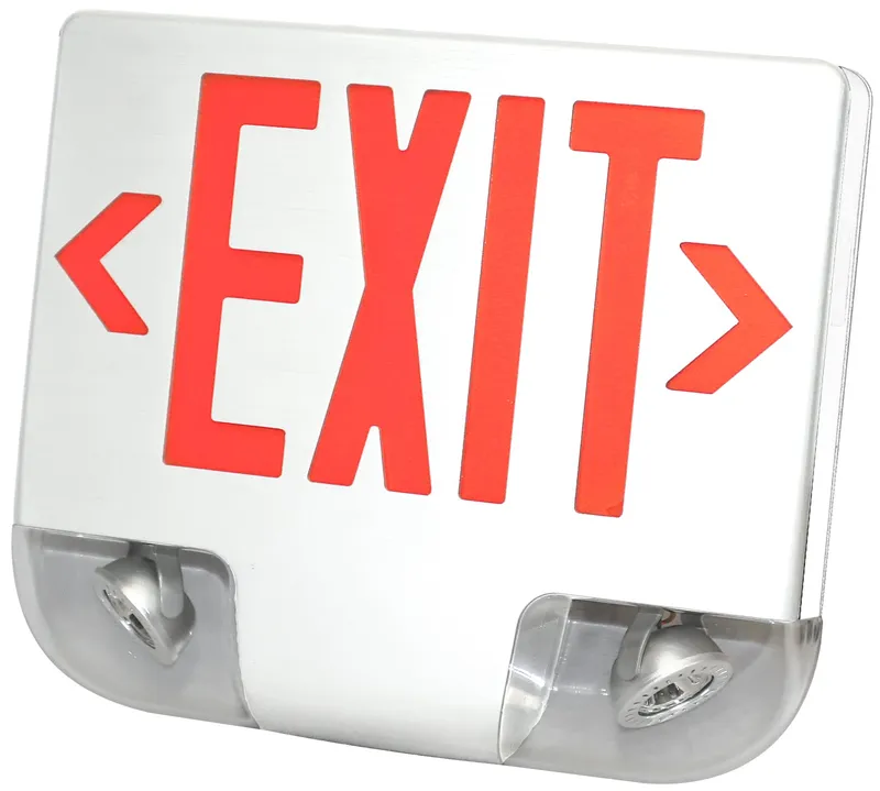 LED Die-Cast Exit/Emergency Combo, Red or Green Lettering, White Housing, Single Face — Warehouse Lighting LED Exit & Emergency 3.0W 