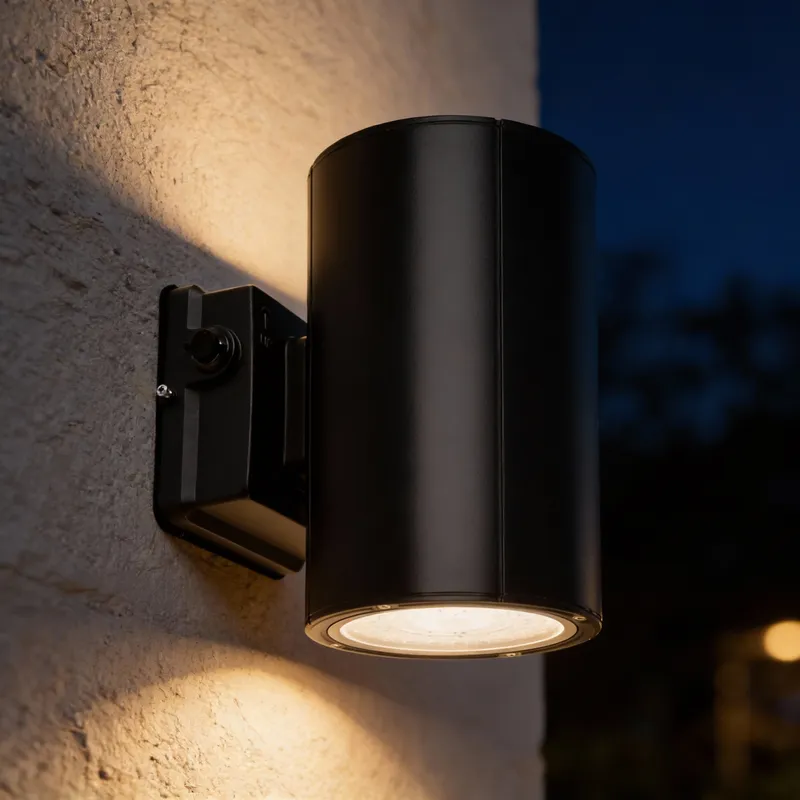 Black Cylinder LED Wall Sconce, 38W/31W/19W, Dusk to Dawn Photocell , 5500 Lumens — Sunco Lighting LED Wall Lights 38.0W 3000K