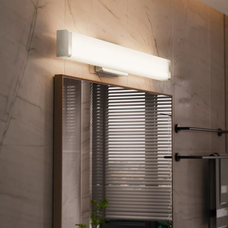 LED Rectangular Nickel Vanity Light Bar, 24" Wide, Selectable CCT — Sunco Lighting LED Wall Lights 20.0W 2700K
