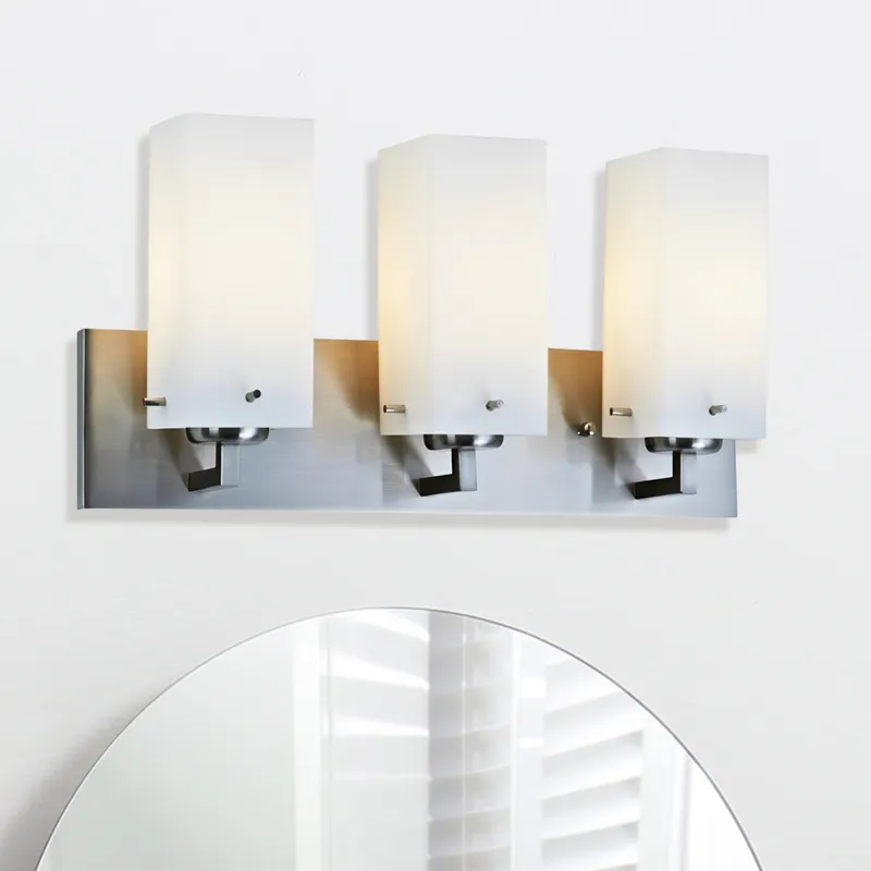 3-Light LED Satin Nickel Vanity Light, 18 Inch, 4488 Series — Sunco Lighting LED Wall Lights 18.0W 2700K