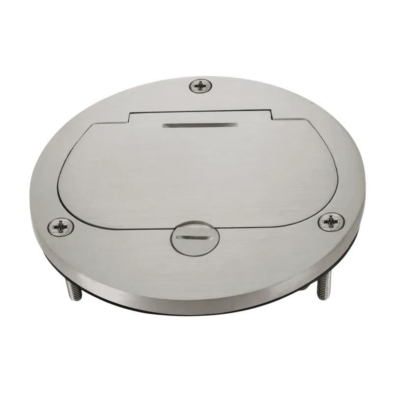 Enerlites 4” Dia. Nickel Flush Round Flip Lid Cover Plate with 20A Duplex Tamper & Weather Resistant Receptacle — Sunco Lighting LED Landscape Lights  