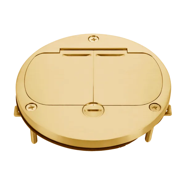 Enerlites 4” Dia. Brass Flush Round Dual Flip Lid Cover Plate with 20A Duplex Tamper & Weather Resistant Receptacle — Sunco Lighting LED Landscape Lights  