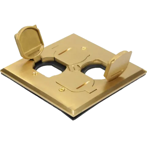 Enerlites 2-Gang Brass Floor Box Cover With Flip Lid — Sunco Lighting LED Landscape Lights  