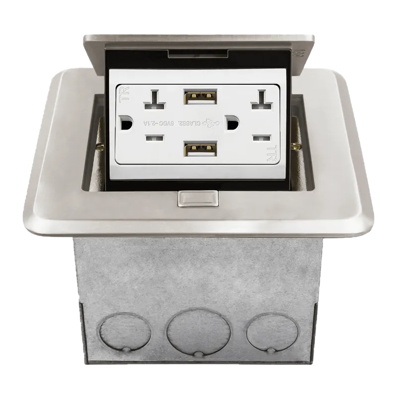 Enerlites Nickel Square Soft Pop-Up Floor Box Kit with Tamper-Resistant 4.0A USB Charger Receptacle — Sunco Lighting LED Landscape Lights  