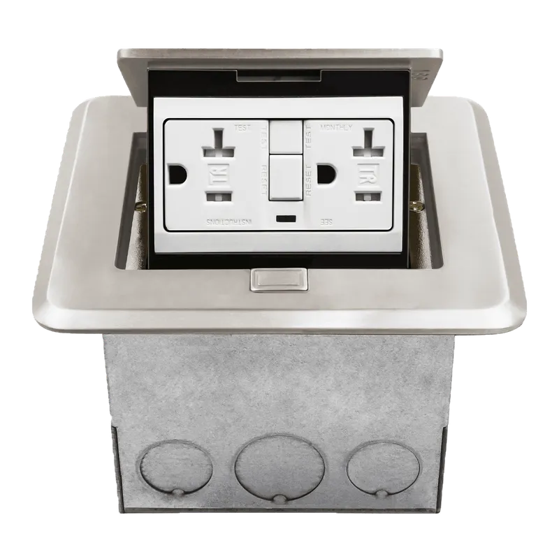 Enerlites Nickel Square Soft Pop-Up Floor Box Kit with Tamper-Resistant 20A GFCI Receptacle — Sunco Lighting LED Landscape Lights  
