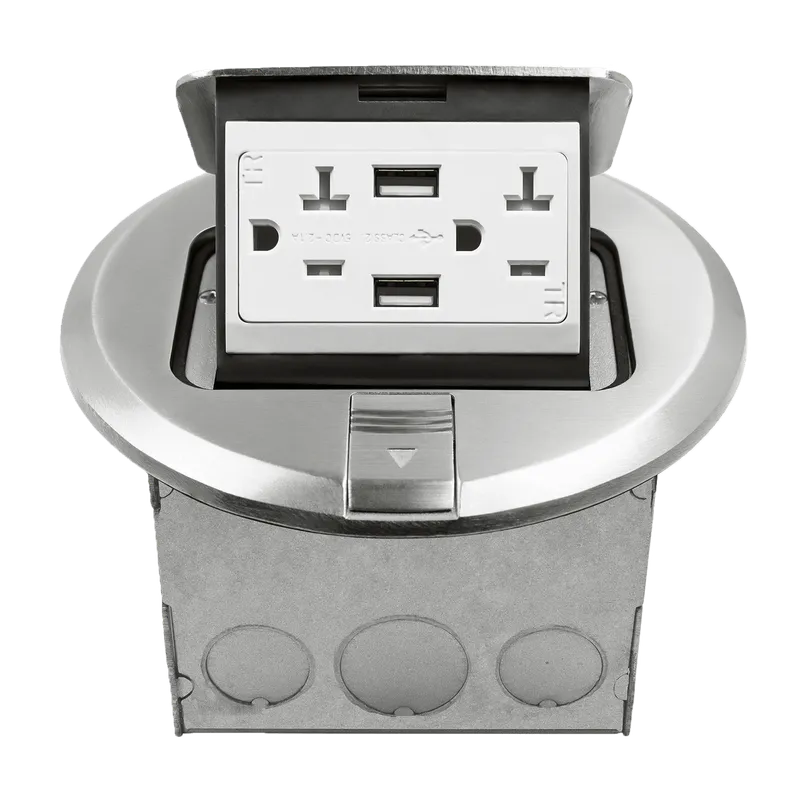 Enerlites Round Pop-Up Floor Box Kit with Tamper-Resistant 2.1A USB Charger — Sunco Lighting LED Landscape Lights  