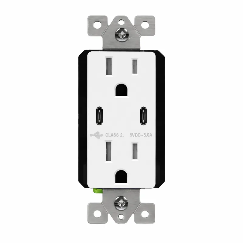Enerlites 5A Dual USB-C Outlet, Tamper-Resistant 15A Duplex Receptacles — Sunco Lighting LED Landscape Lights  