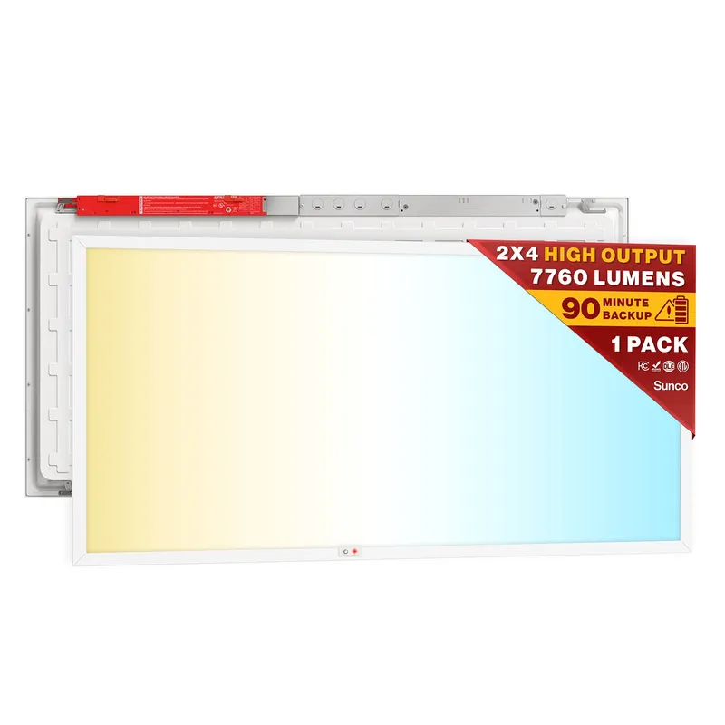 LED Ceiling Panel Light with Battery Backup, 60W/50W/40W, 2x4, Selectable Wattage & CCT, 7700 Lumens — Sunco Lighting LED Troffers & Panels 60.0W 4000K