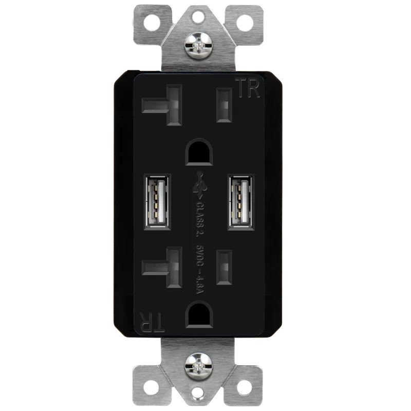Enerlites 4.8A Dual Type-A USB Charger with 20A Duplex Tamper-Resistant Receptacles and Interchangeable Face Covers — Sunco Lighting LED Landscape Lights  