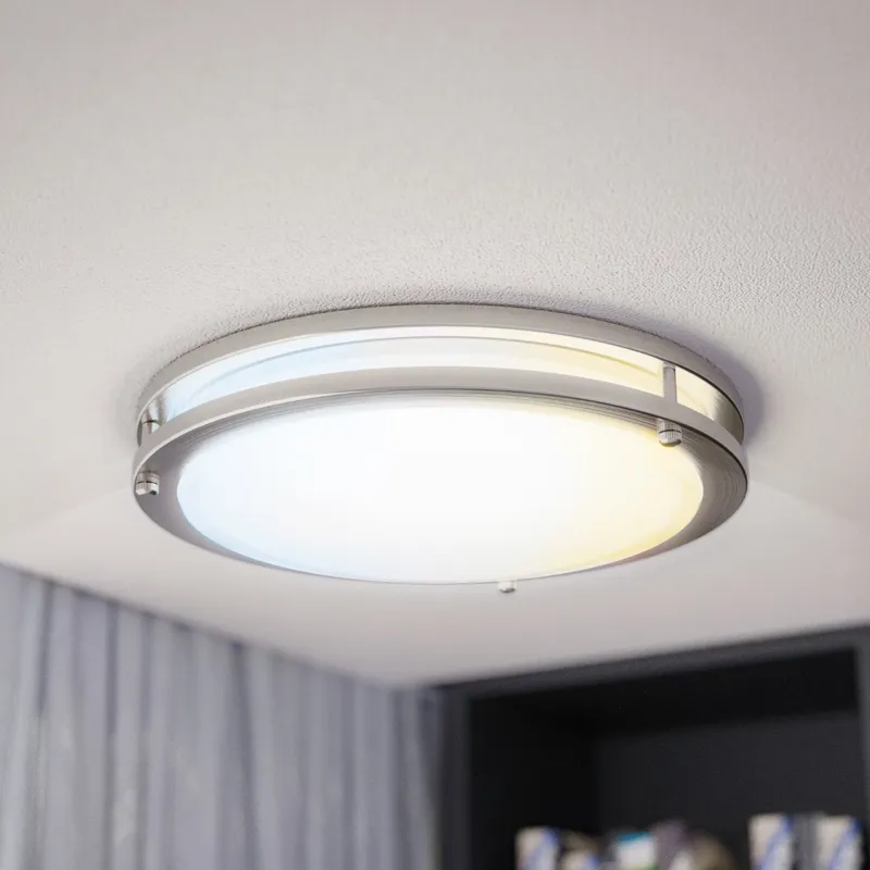 12 Inch Round LED Ceiling, Brushed Nickel, Selectable CCT, 1300 Lumens — Sunco Lighting LED Post Top Lights  2700K