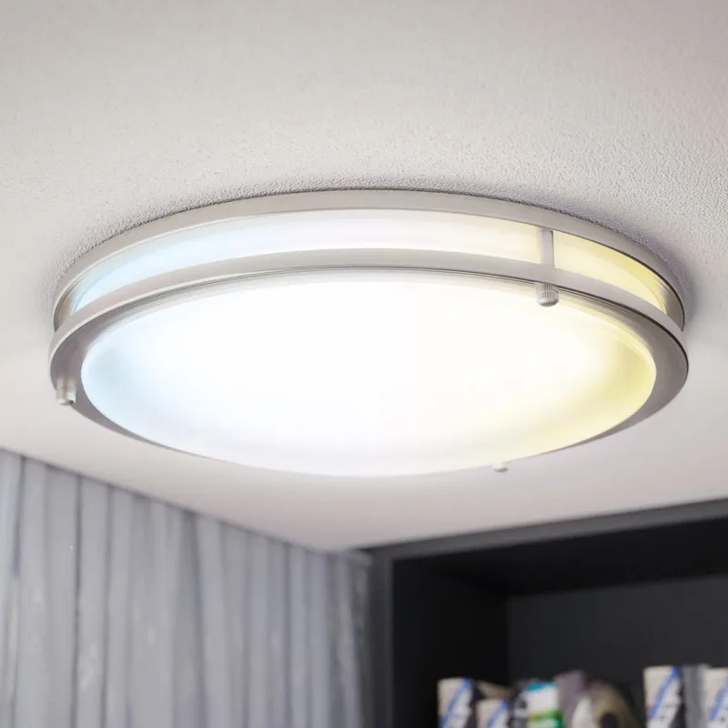 14 Inch Round LED Ceiling Light, Brushed Nickel, Selectable CCT, 1500 Lumens — Sunco Lighting LED Post Top Lights  2700K