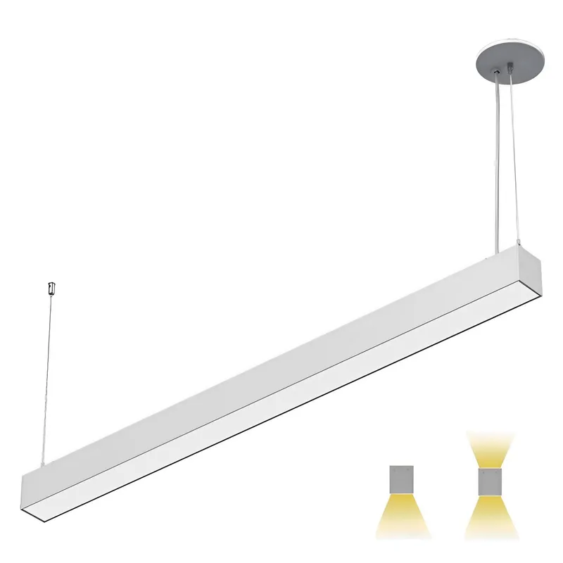 4ft LED Linear Pendant Up/Down Light, 50W/35W/25W/15W, White, Selectable Wattage & CCT, 6500 Lumens — Sunco Lighting LED Linear Lights 50.0W 3000K
