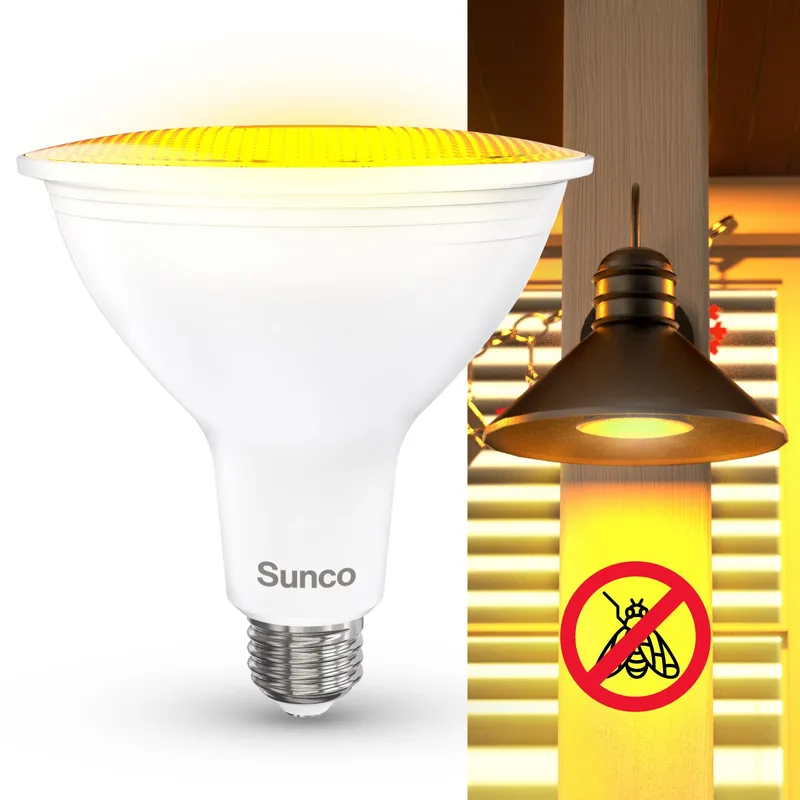 PAR38 LED Bulb, Yellow Bug Light, 1050 Lumens — Sunco Lighting LED Bollards & Pathway Lights 100.0W 2000K