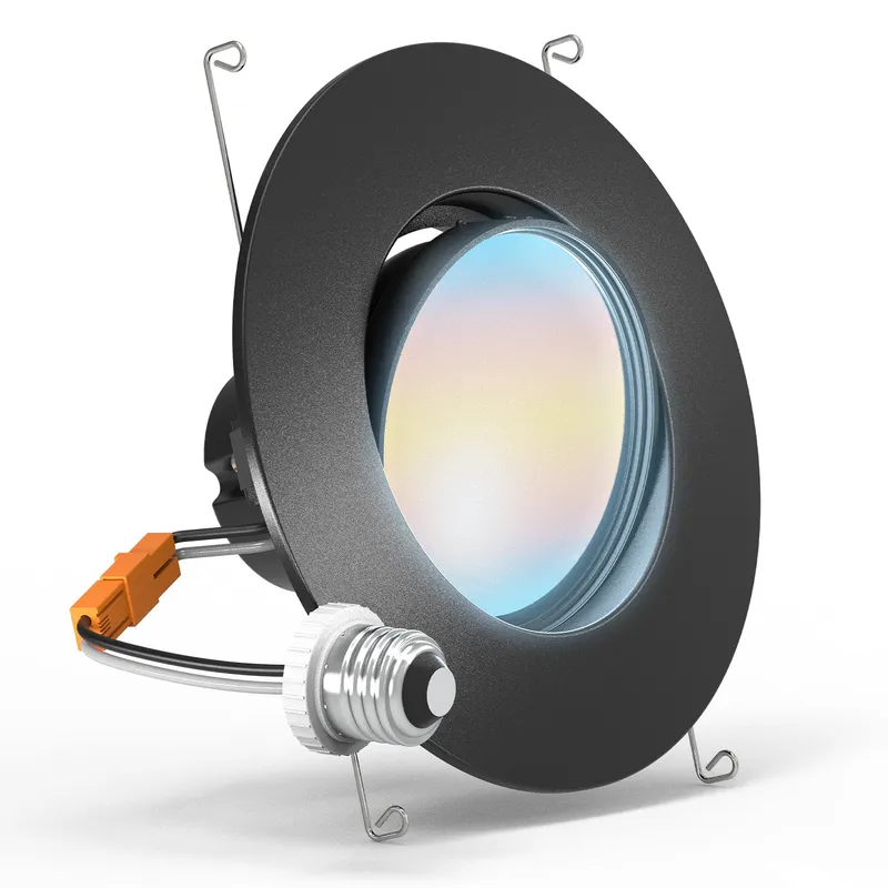 Recessed LED Retrofit Lighting, 5/6 Inch, Gimbal, Selectable CCT, 800 Lumens (Black Trim) — Sunco Lighting LED Downlights 60.0W 2700K