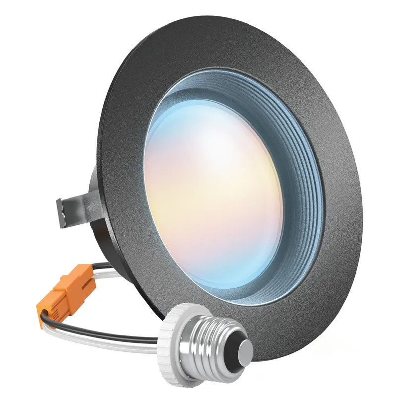 Recessed LED Retrofit Lighting, 4 Inch, Baffle, Black Trim, Selectable CCT, 600 Lumens — Sunco Lighting LED Downlights  2700K