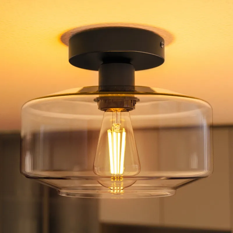 Semi-Flush Villa Farmhouse Black Ceiling Fixture — Sunco Lighting LED Post Top Lights  2700K