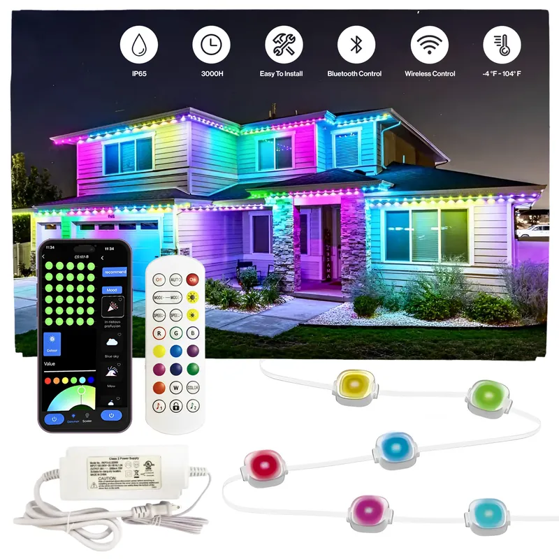 Permanent LED RGB Outdoor Light, 100ft, Linkable, Bluetooth & Wi-Fi Compatible, 3000 Lumens — Sunco Lighting LED Lighting Controls  2700K