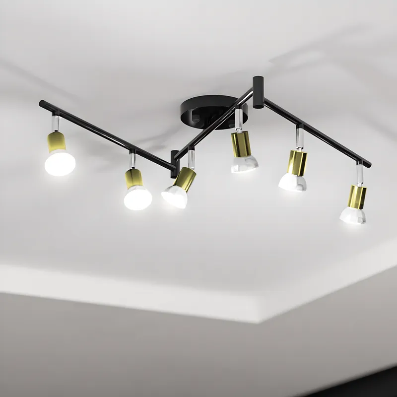 Black Ceiling Track Fixture, 4ft Adjustable, Gold & Silver 6-Light Head — Sunco Lighting LED Post Top Lights  