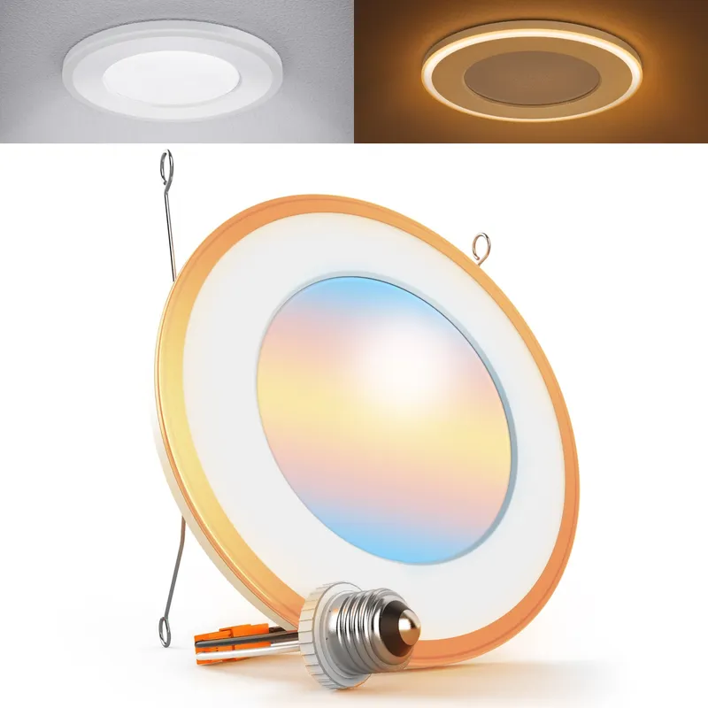 Recessed LED Retrofit Lighting, 6 Inch, Night Light, Slim, Selectable CCT, 1200 Lumens — Sunco Lighting LED Downlights  2700K