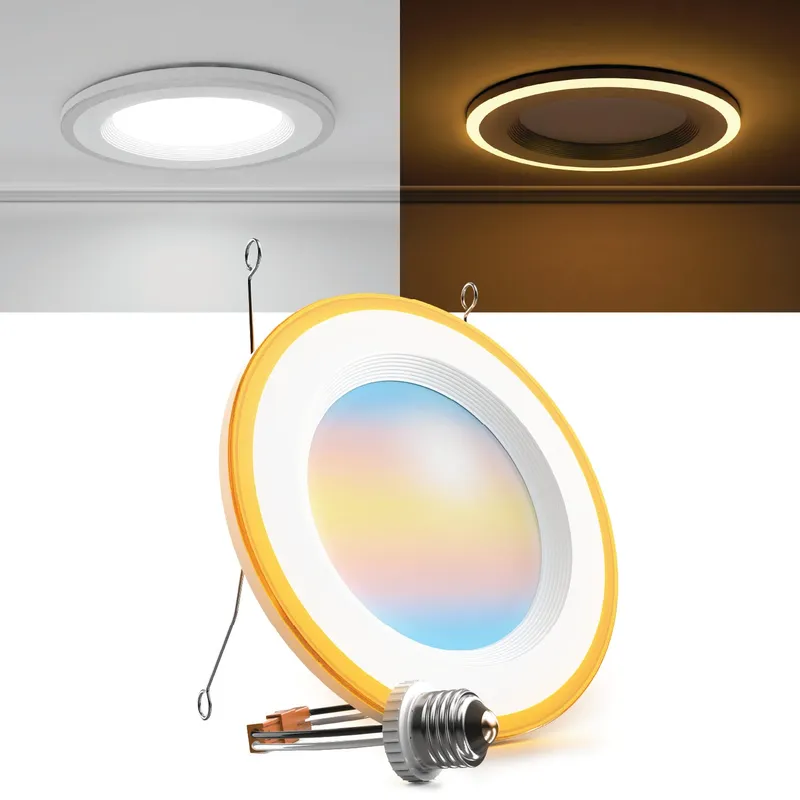 Recessed LED Retrofit Lighting, 6 Inch, Night Light, Baffle, Selectable CCT, 1200 Lumens — Sunco Lighting LED Downlights  2700K