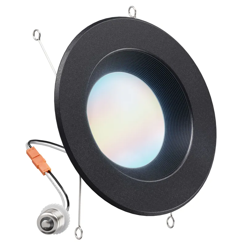 Recessed LED Retrofit Lighting, 6 Inch, Baffle, Black Trim, Selectable CCT, 965 Lumens — Sunco Lighting LED Downlights 13.0W 2700K