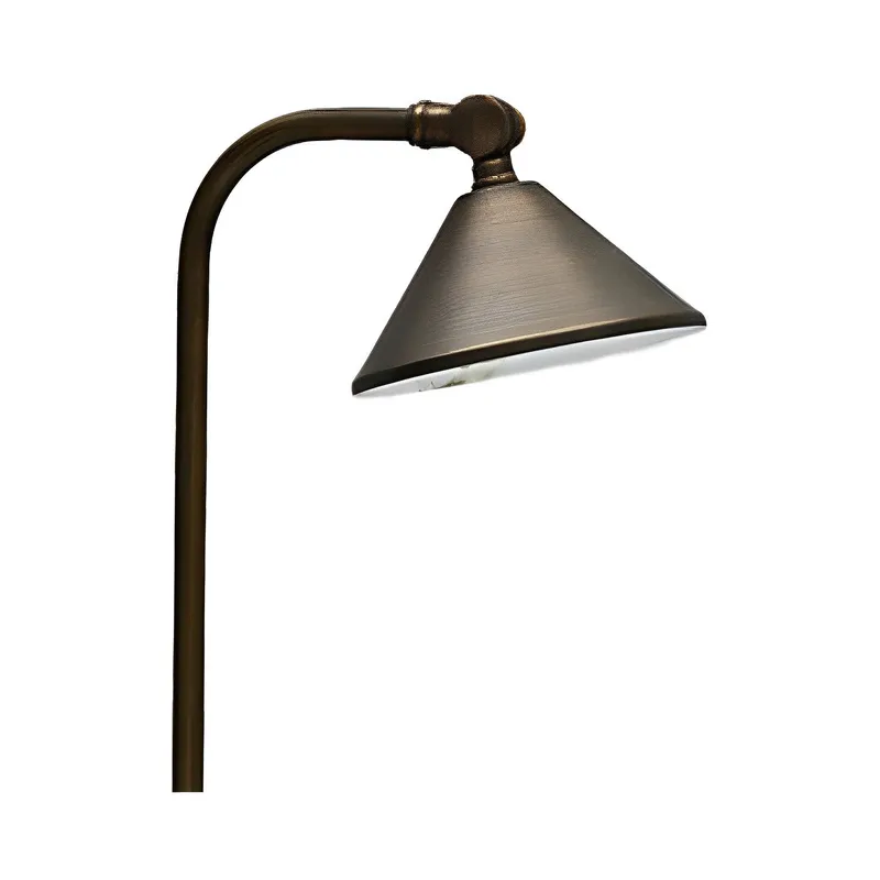 Brass Landscape Pathway Light, Smooth Hooded, Low Voltage, Plastic Spike Included — Sunco Lighting LED Bollards & Pathway Lights  