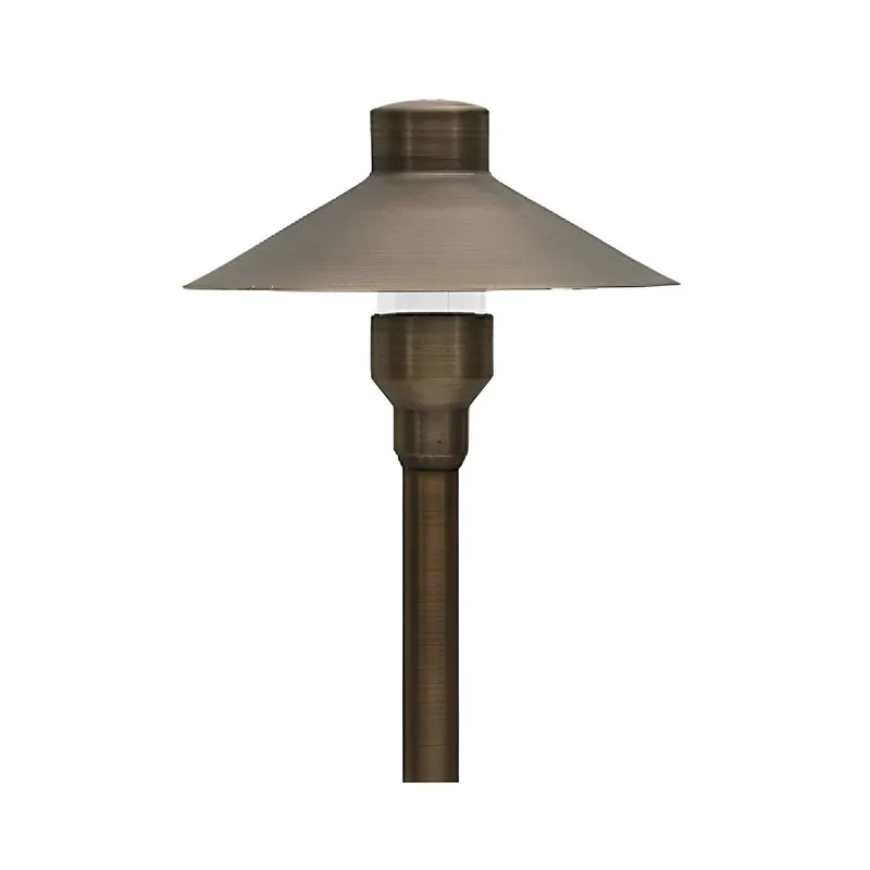 Brass Landscape Pathway Light, Smooth Small Hooded, Low Voltage, Plastic Spike Included — Sunco Lighting LED Bollards & Pathway Lights  