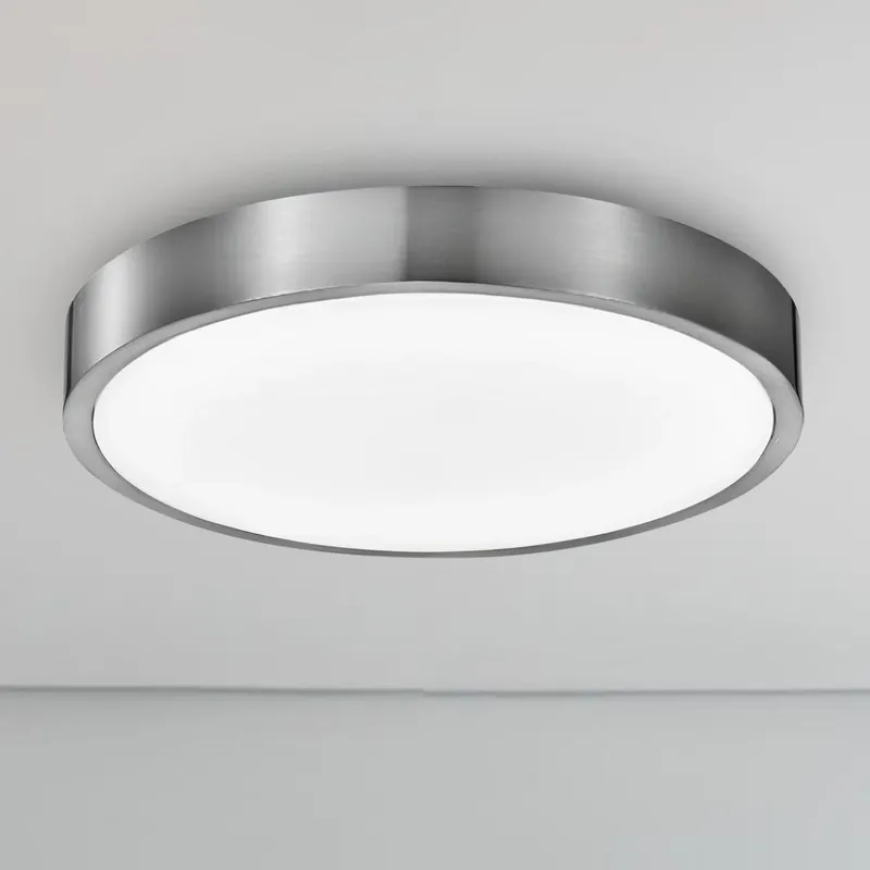 Round LED Satin Nickel Ceiling Light, Stella, Surface Mount, 2300 Lumens — Sunco Lighting LED Post Top Lights 17.0W 3000K