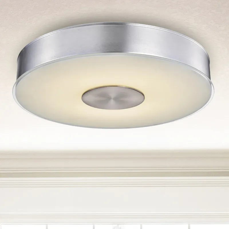 Round LED Brushed Aluminum Ceiling Light, Fusion, Surface Mount, 120-277V, 2600 Lumens — Sunco Lighting LED Post Top Lights 23.0W 3000K