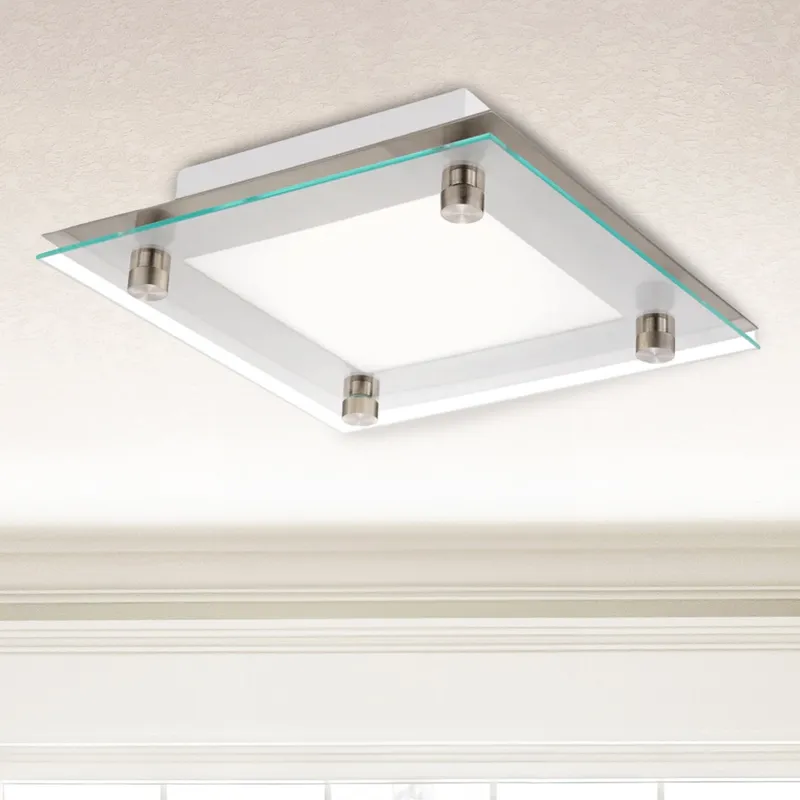 13 Inch Square LED Satin Nickel Ceiling Light, Surface Mount, 1700 Lumens — Sunco Lighting LED Post Top Lights 21.0W 3000K