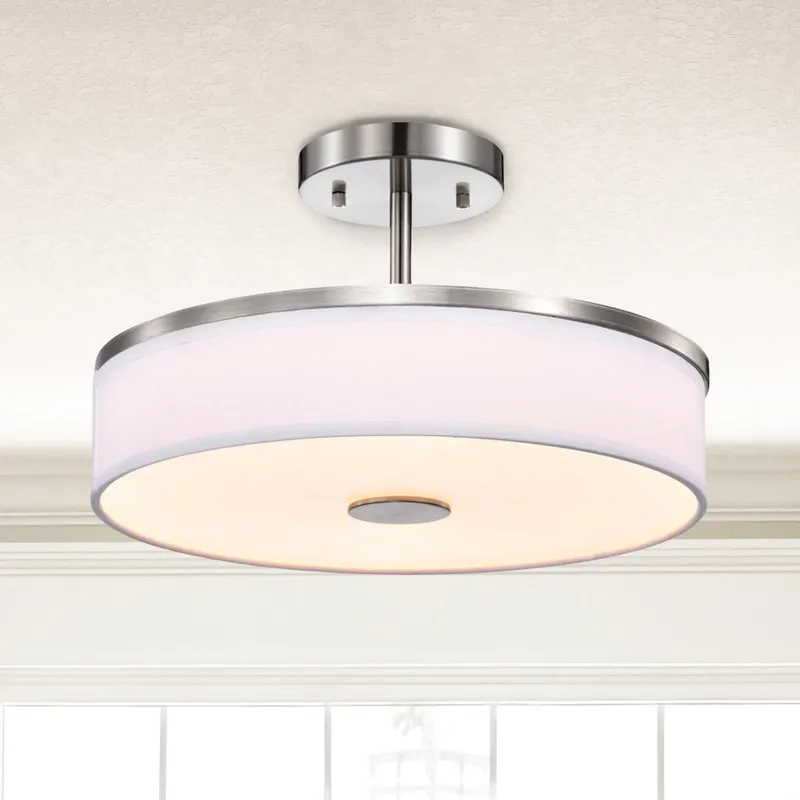 Round LED Satin Nickel Ceiling Light, Sundecor, Semi-Flush Mount, Selectable CCT — Sunco Lighting LED Post Top Lights 25.0W 3000K