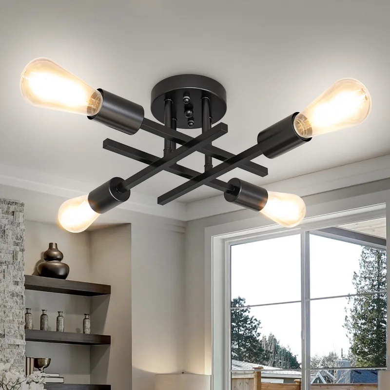 Sputnik Industrial Ceiling Light with ST64 Filament Bulbs, 3200 Lumens — Sunco Lighting LED Post Top Lights  2700K