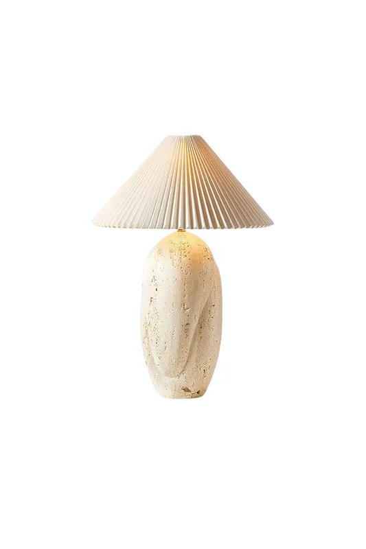 Travertine Table Lamp with Pleated Shade — Samu Lighting LED Temporary & Work Lights 9.0W 