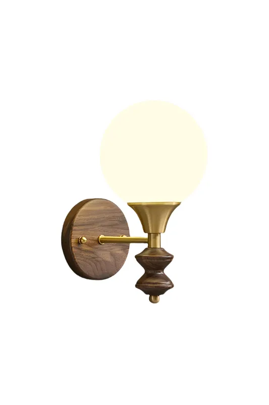 Vintage Globe Walnut Wood Wall Lamp — Samu Lighting LED Wall Lights 40.0W 