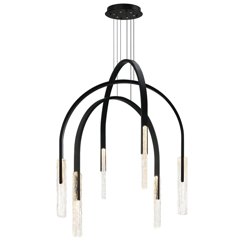 Curva Integrated LED 38in Black Chandelier with Handcrafted Glass — CWI Lighting LED Pendant Lights  2700K