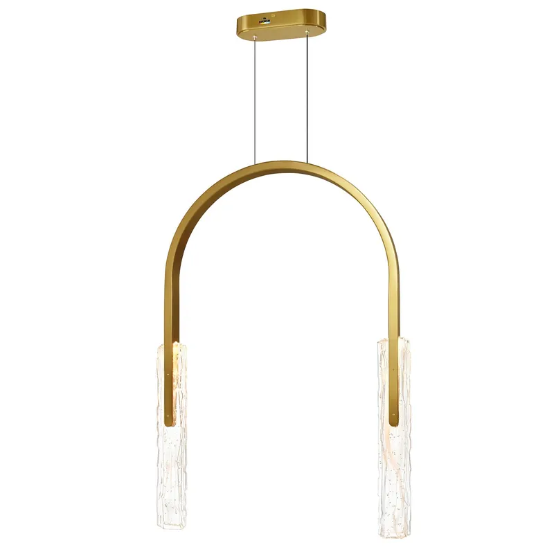 Curva Integrated LED 22in Brass Chandelier with Handcrafted Glass — CWI Lighting LED Pendant Lights  