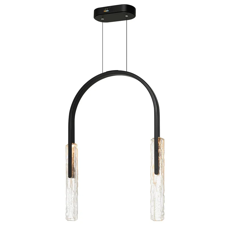 Curva Integrated LED 22in Black Chandelier with Handcrafted Glass — CWI Lighting LED Pendant Lights  