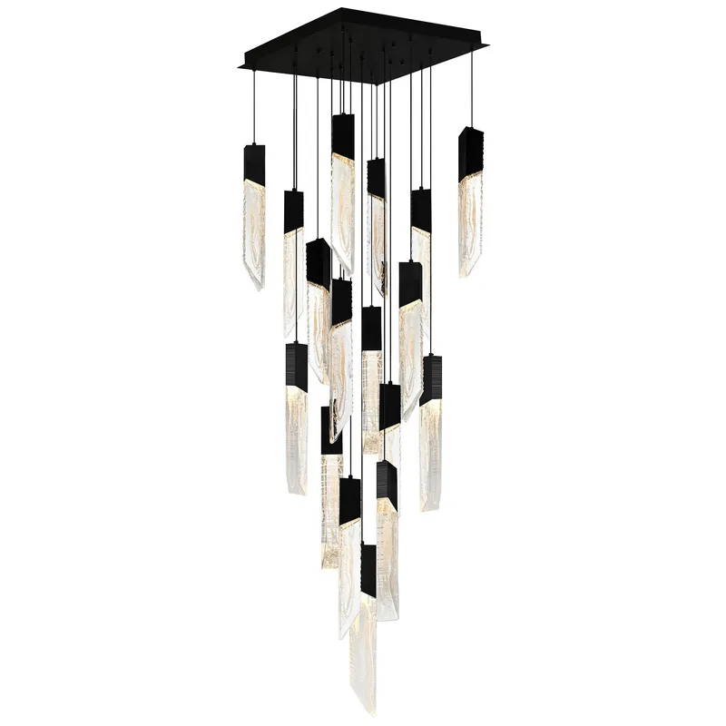 Petra Integrated LED 24in Black Chandelier with Handcrafted Glass — CWI Lighting LED Pendant Lights  2700K