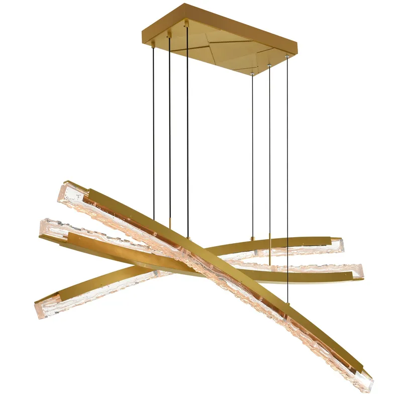Saber Integrated LED 50in Brass Chandelier with Handcrafted Glass — CWI Lighting LED Pendant Lights  