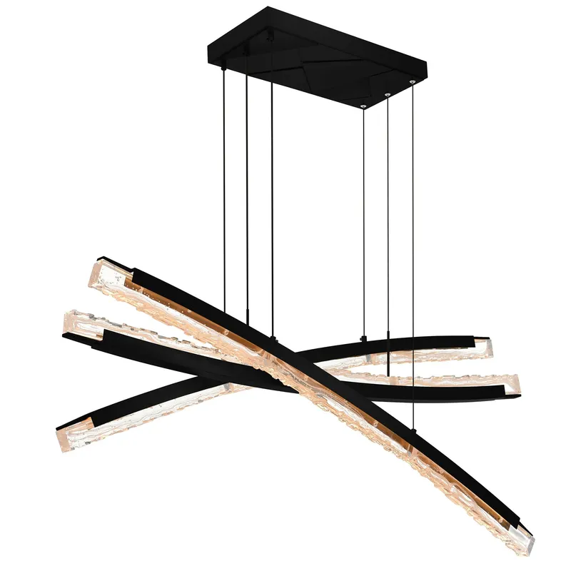Saber Integrated LED 50in Black Chandelier with Handcrafted Glass — CWI Lighting LED Pendant Lights  