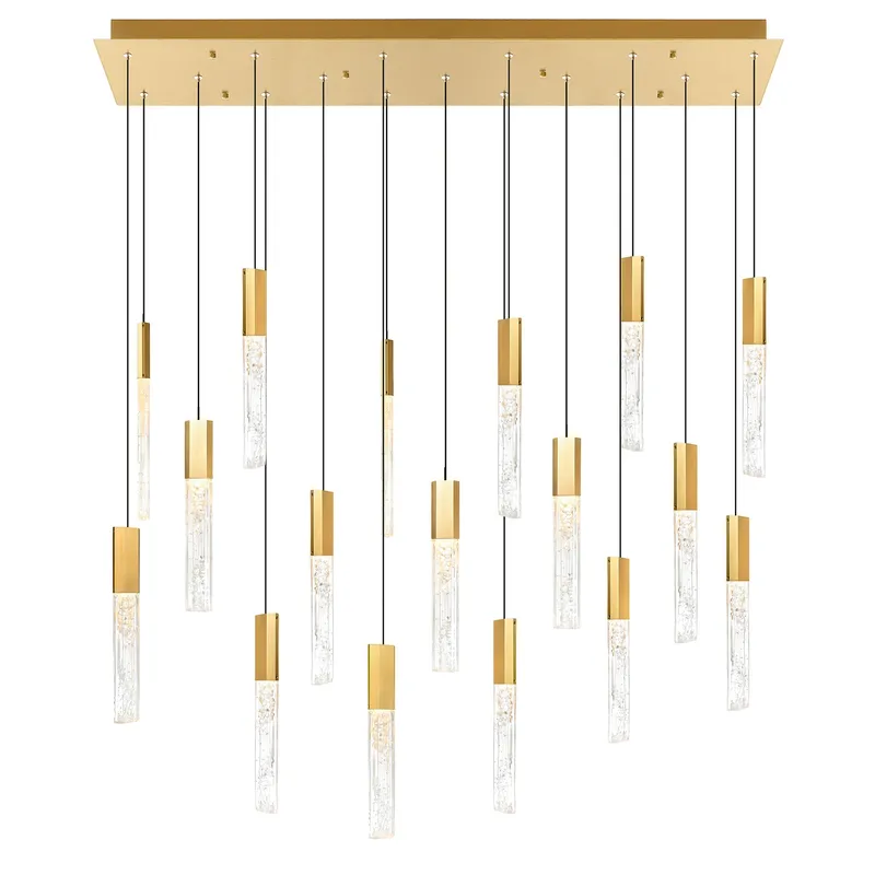 Greta Integrated LED 48in Brass Chandelier with Handcrafted Glass — CWI Lighting LED Pendant Lights  