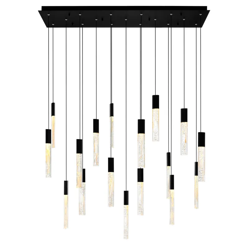Greta Integrated LED 48in Black Chandelier with Handcrafted Glass — CWI Lighting LED Pendant Lights  