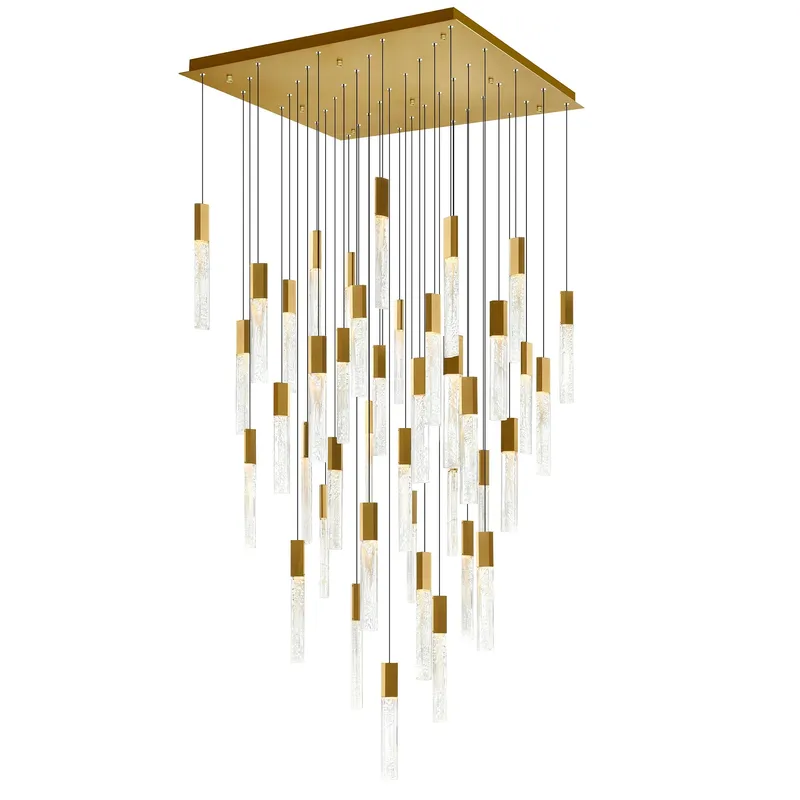 Greta Integrated LED 36in Brass Chandelier with Handcrafted Glass — CWI Lighting LED Pendant Lights  